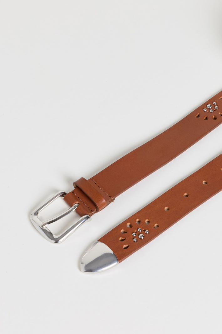 Leather belt with studs - BROWN - Intrend - 2