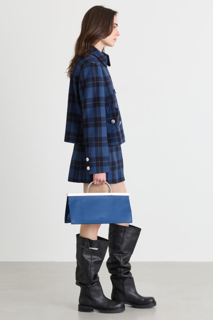 Leather Frame Bag - BLUE - Intrend - 5