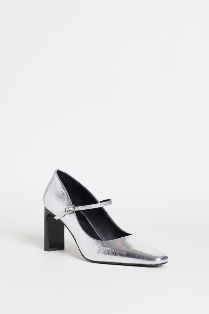 Leather Mary Jane Shoes - SILVER - Intrend - 2