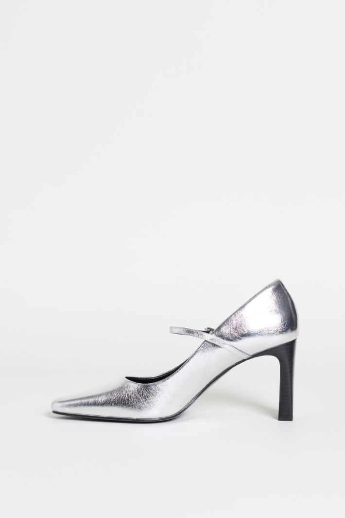 Leather Mary Jane Shoes - SILVER - Intrend - 3