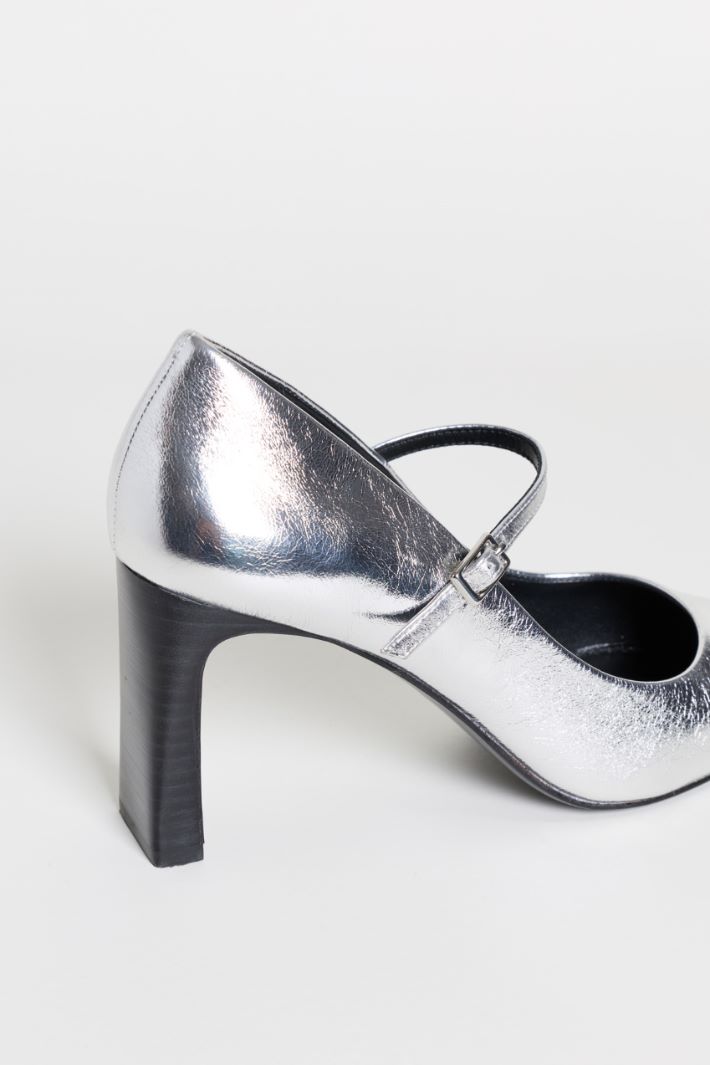Leather Mary Jane Shoes - SILVER - Intrend - 4