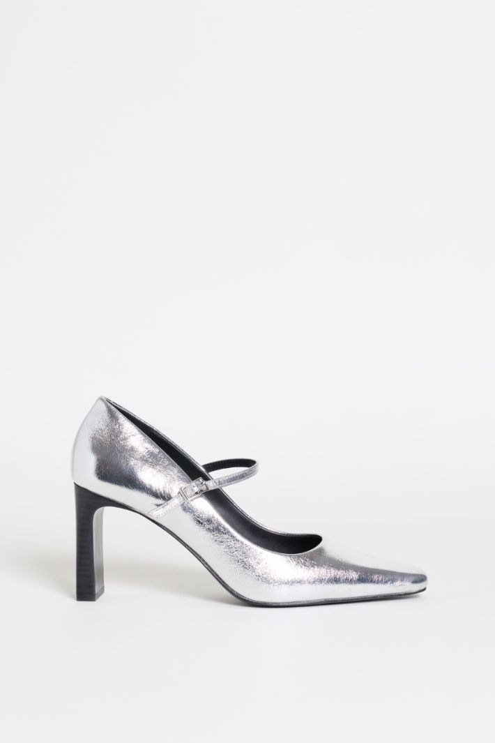 Leather Mary Jane Shoes - SILVER - Intrend