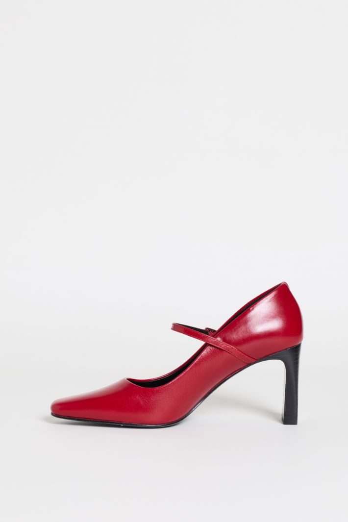 Leather Mary Jane Shoes - RED - Intrend - 3