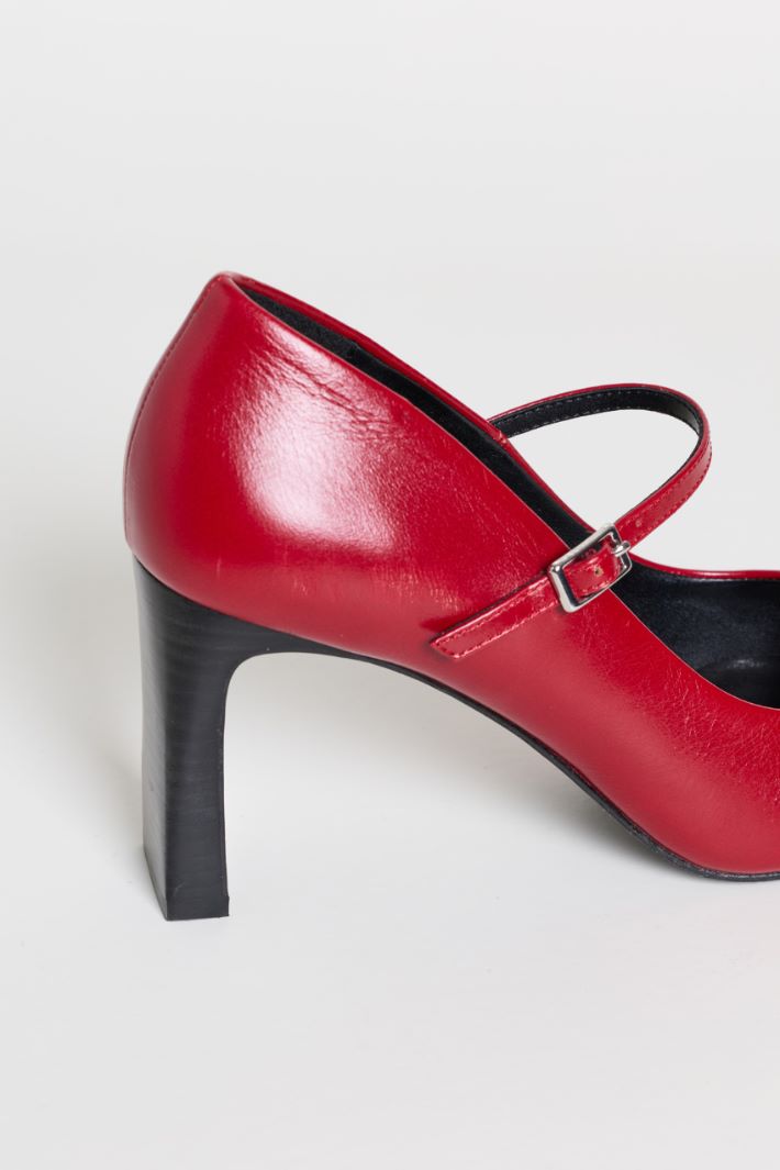 Leather Mary Jane Shoes - RED - Intrend - 4