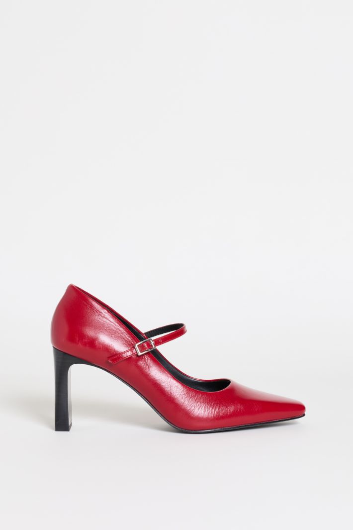 Leather Mary Jane Shoes - RED - Intrend