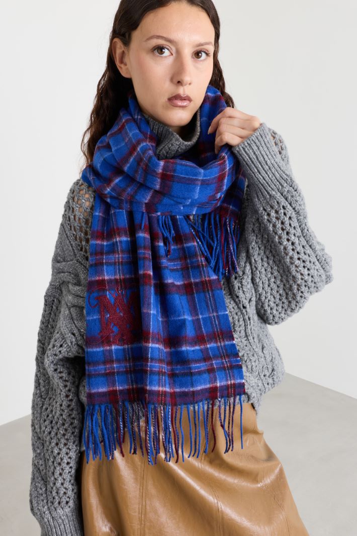 Wool stole with crest - BLUE BORDEAUX - Intrend