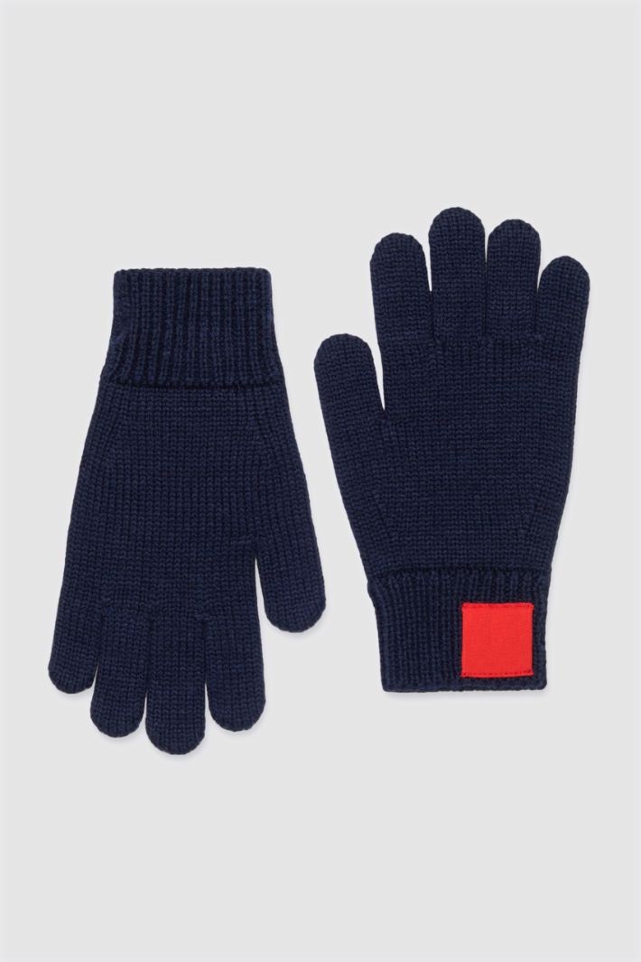 Guanti in misto lana con patch  - BLU - Intrend
