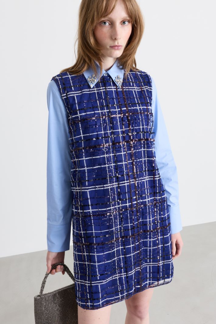 Embroidered tulle dress - BLUE BLACK WHITE - Intrend - 2