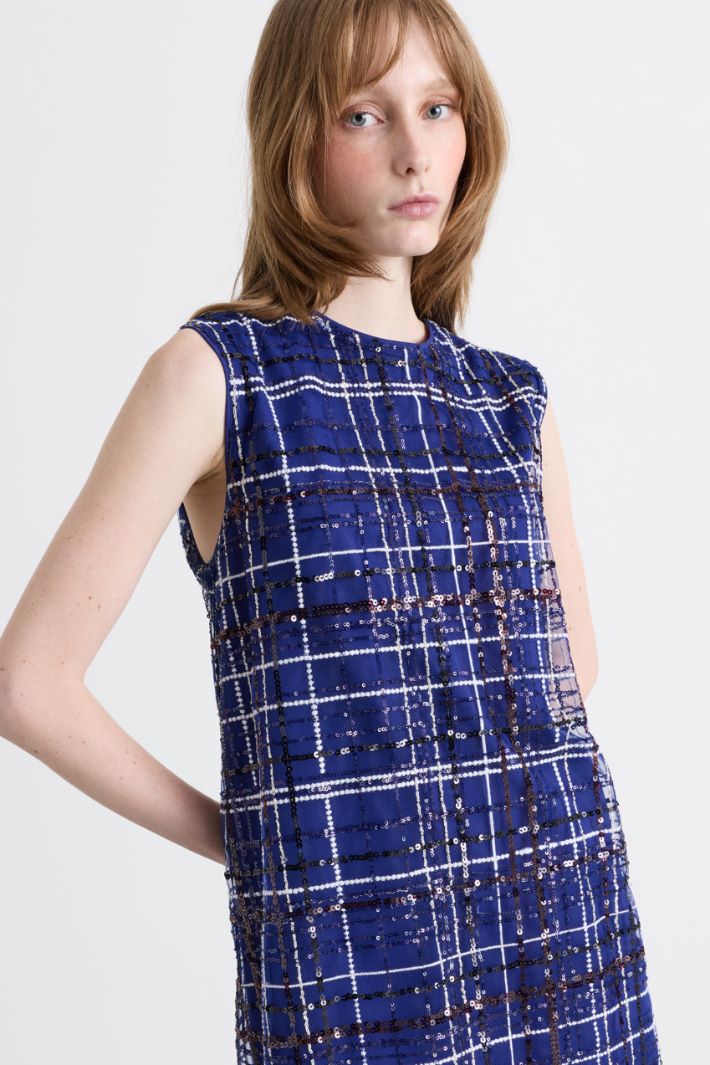 Embroidered tulle dress - BLUE BLACK WHITE - Intrend - 3
