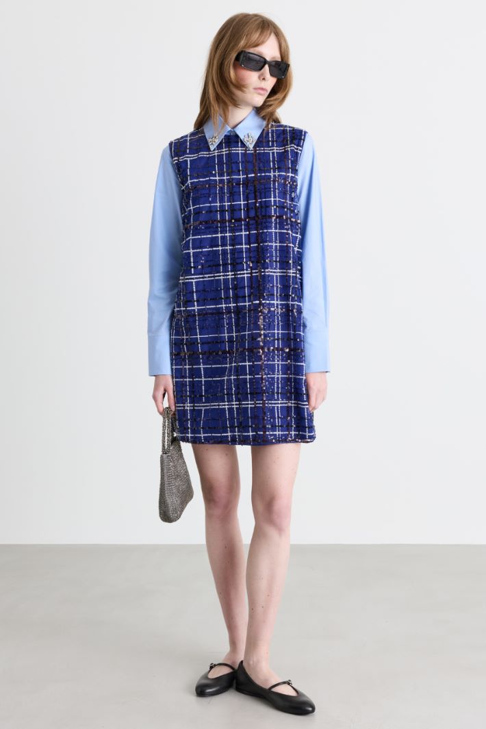 Embroidered tulle dress - BLUE BLACK WHITE - Intrend