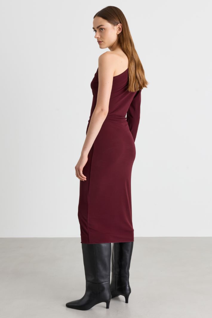 One-shoulder jersey dress - BORDEAUX - Intrend - 4