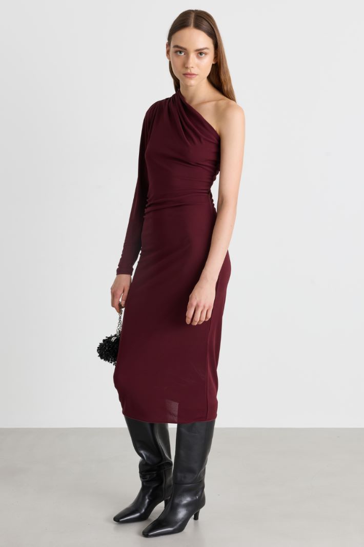 One-shoulder jersey dress - BORDEAUX - Intrend