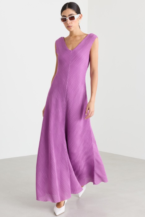Long plissé jersey dress - Intrend