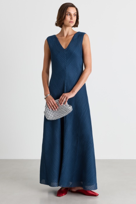 Long plissé jersey dress - Intrend