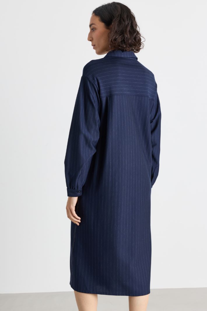 Jersey shirt dress with tucked sleeves - BLUE - Intrend - 4