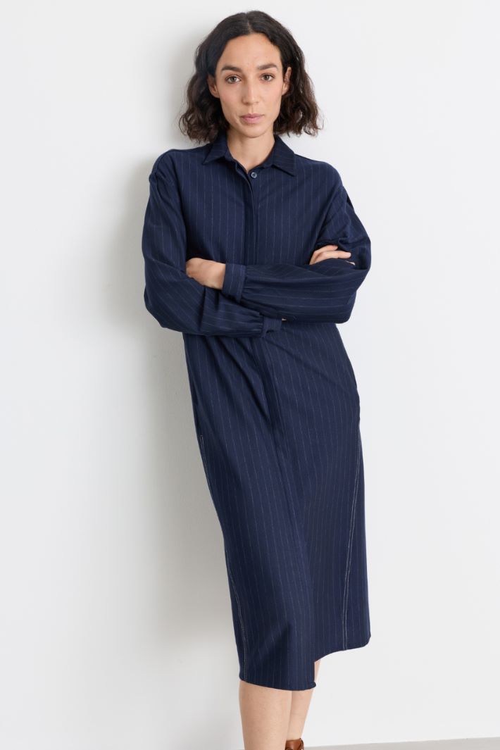 Jersey shirt dress with tucked sleeves - BLUE - Intrend - 2