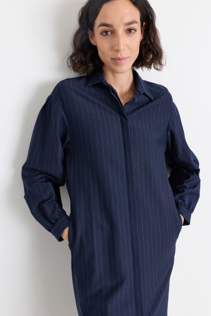 Jersey shirt dress with tucked sleeves - BLUE - Intrend - 3