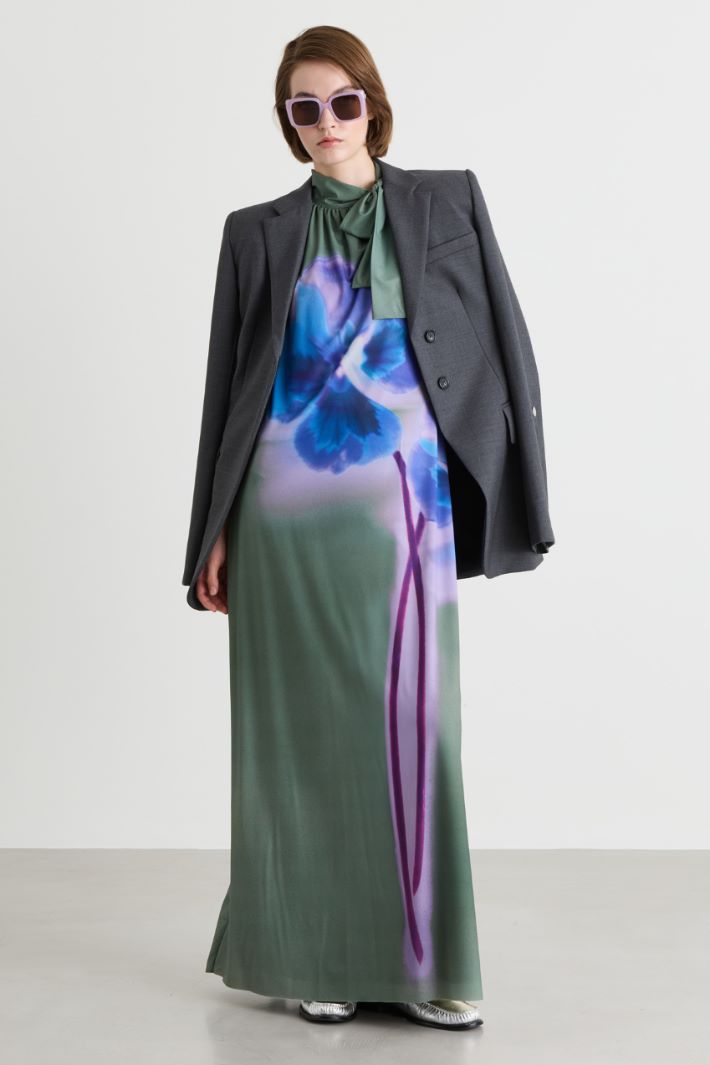 Abito in jersey con maxi fiori - VERDE - Intrend