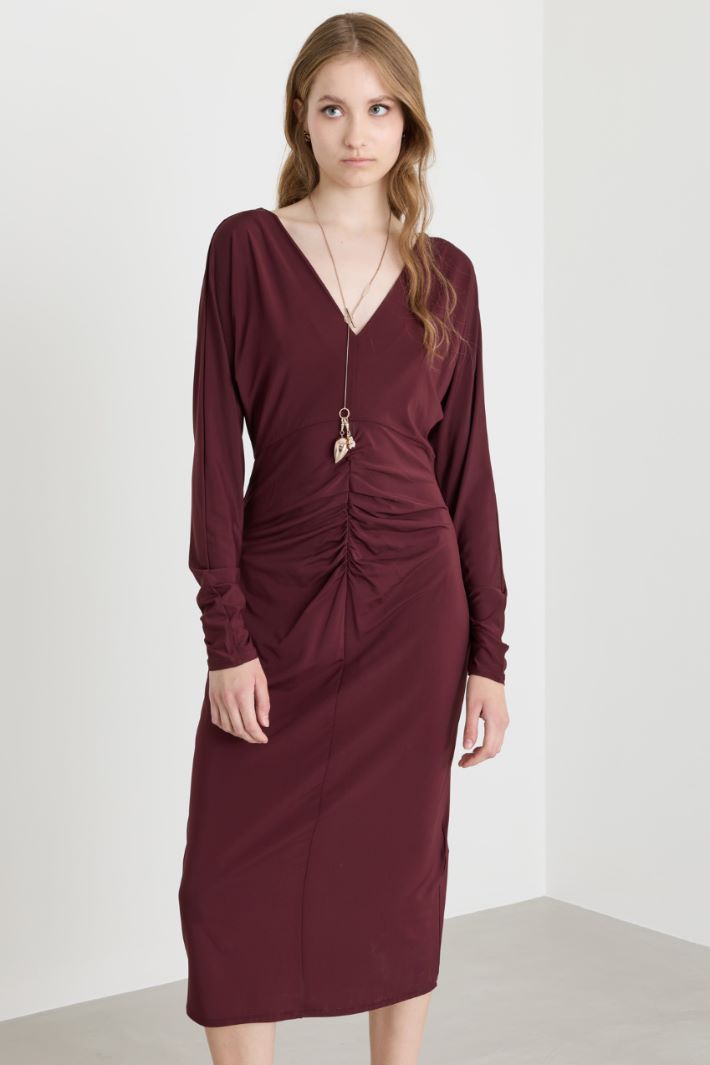Ruched midi dress - BORDEAUX - Intrend - 2