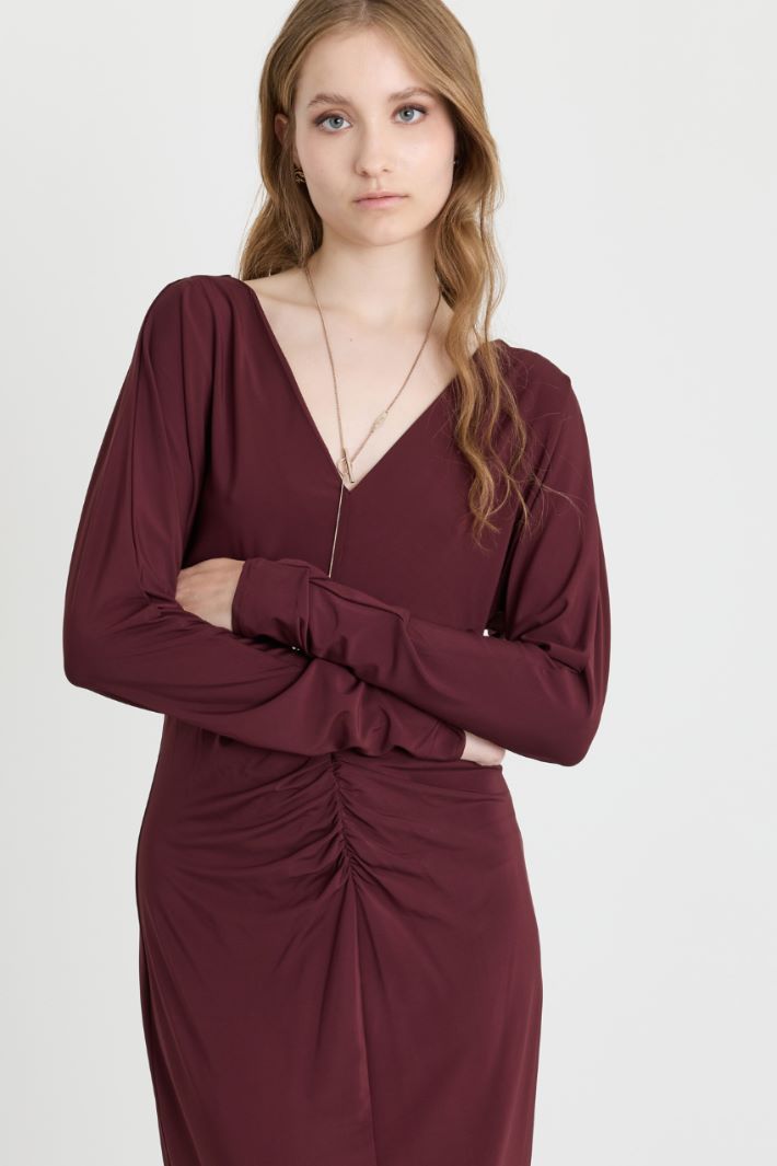 Ruched midi dress - BORDEAUX - Intrend - 3