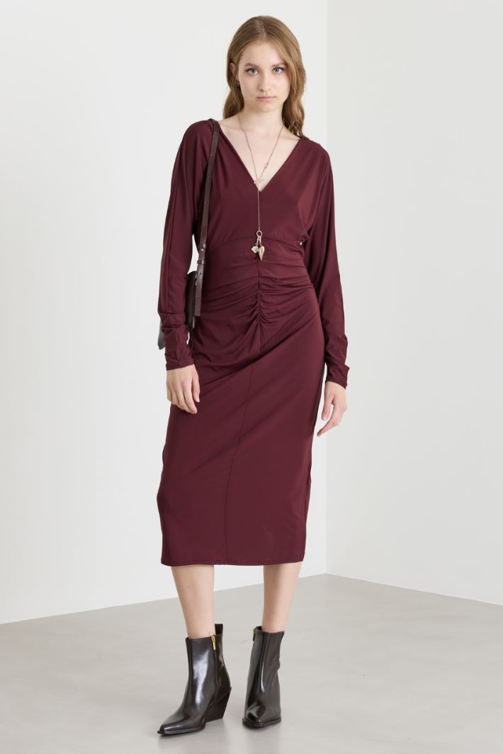 Ruched midi dress - BORDEAUX - Intrend