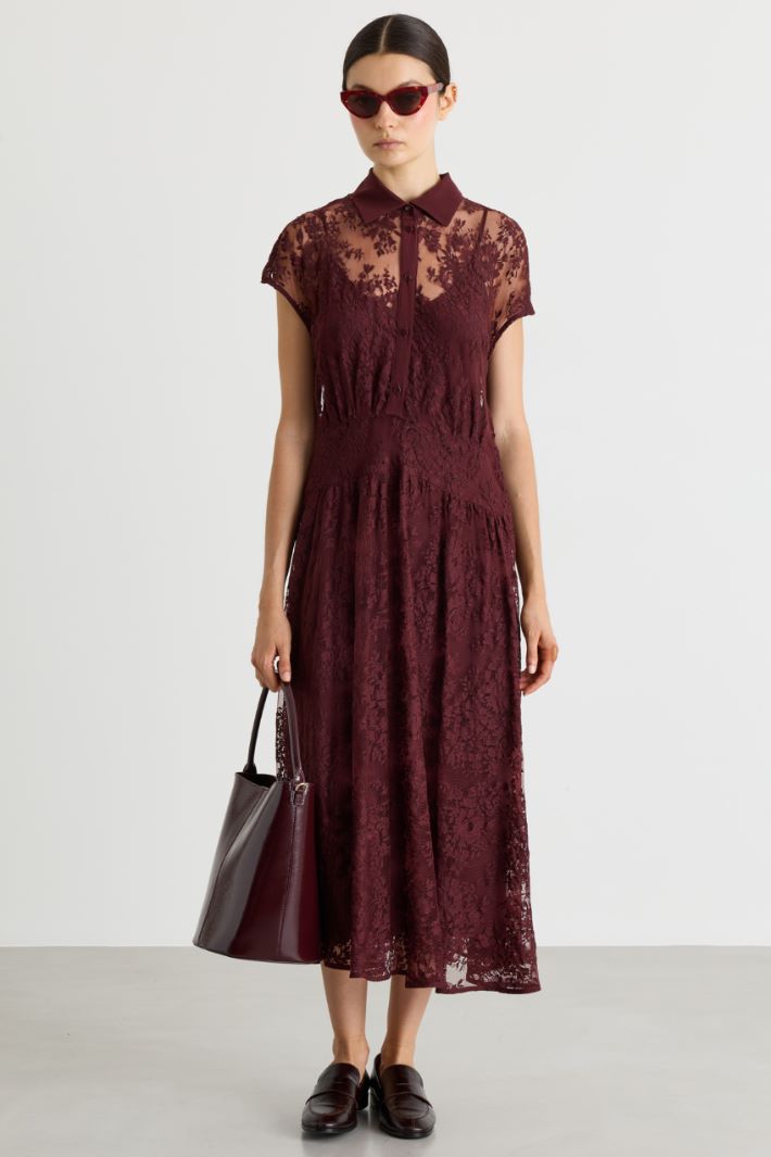 Lace shirt dress - BORDEAUX - Intrend