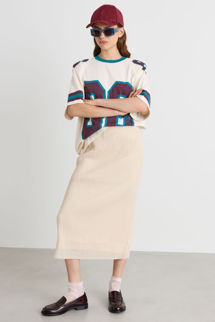 Plissé Jersey Column Skirt - WHITE - Intrend