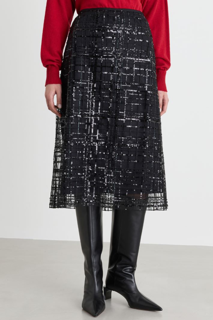 Embroidered Tulle Skirt - BLACK - Intrend - 2