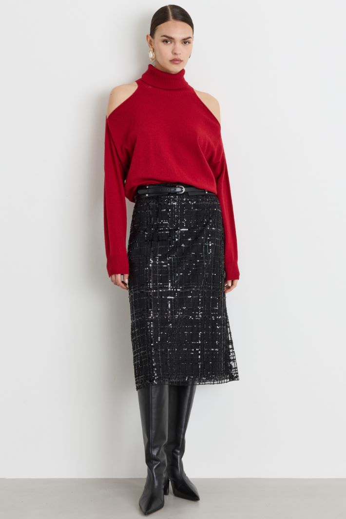Embroidered Tulle Skirt - BLACK - Intrend