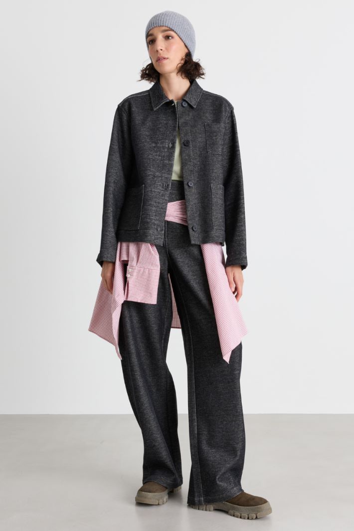 Micro-print jersey trousers - GREY - Intrend