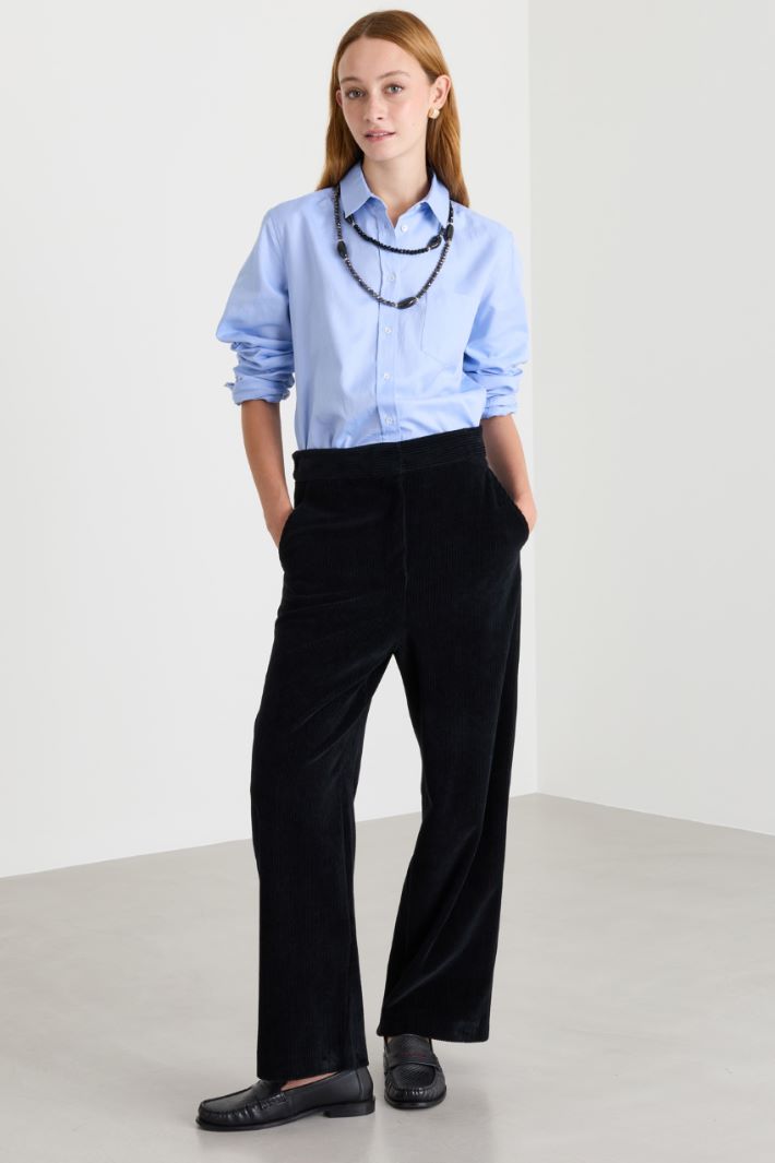 Straight Corduroy Trousers - BLACK - Intrend