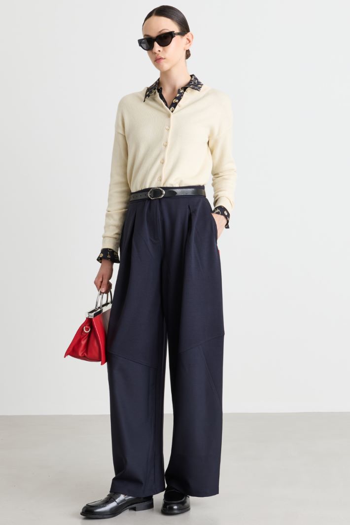 Pantalone barrel con intarsio - BLU - Intrend
