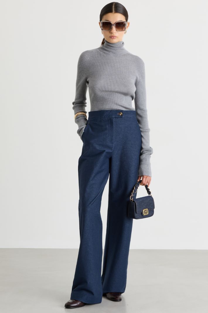 Pantalone in jersey effetto denim - BLU - Intrend