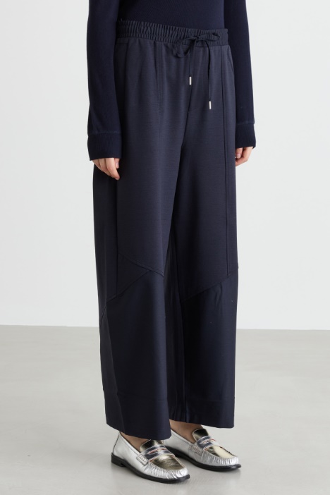 Joggers cropped in jersey di lana con inserti