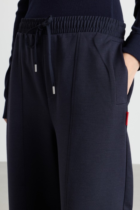 Joggers cropped in jersey di lana con inserti