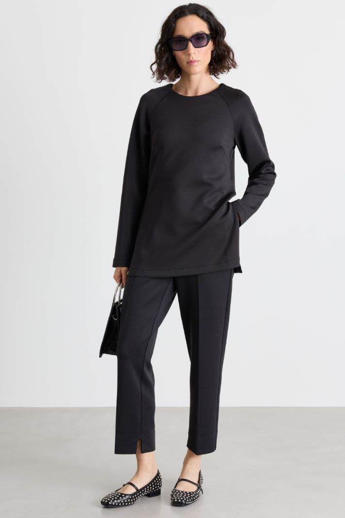 Cigarette trousers in compact jersey - BLACK - Intrend