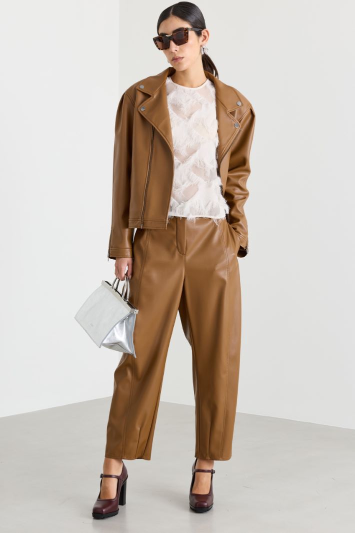 Coated jersey barrel-leg trousers - BROWN - Intrend