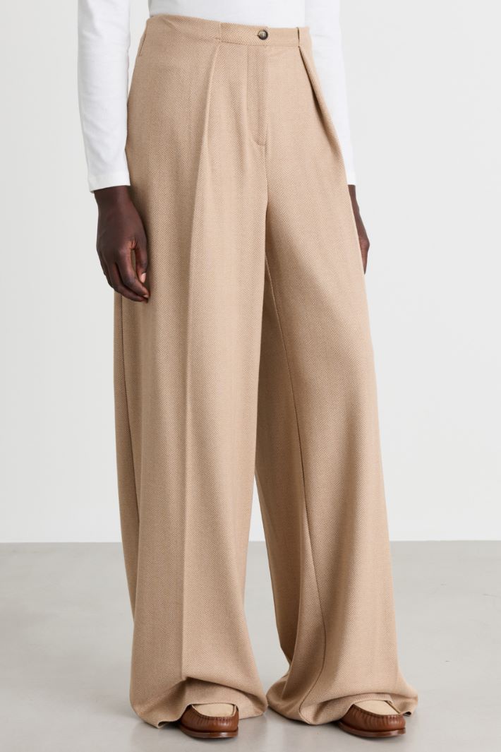 Jacquard palazzo trousers - CAMEL WHITE - Intrend - 2