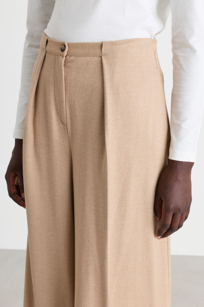 Jacquard palazzo trousers - CAMEL WHITE - Intrend - 3