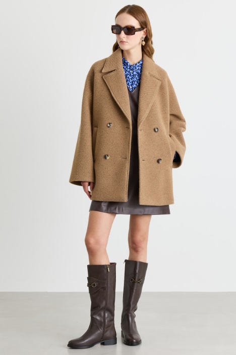 Short double-breasted wool coat in jersey - Intrend