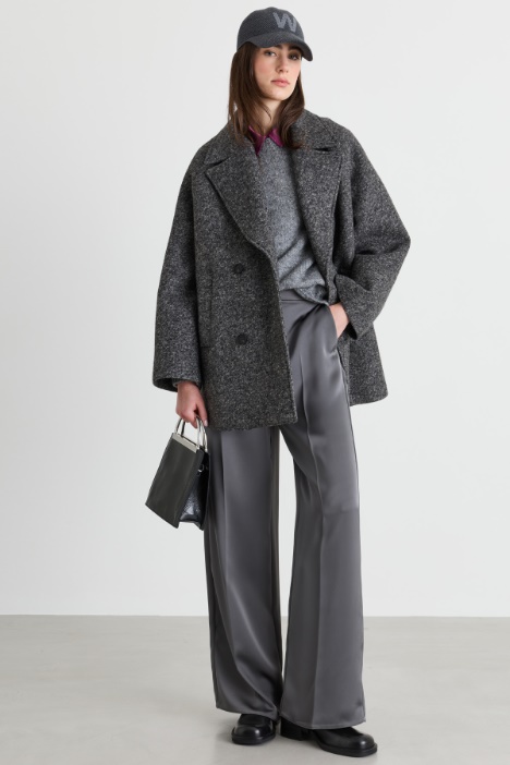 Short double-breasted wool coat in jersey - Intrend