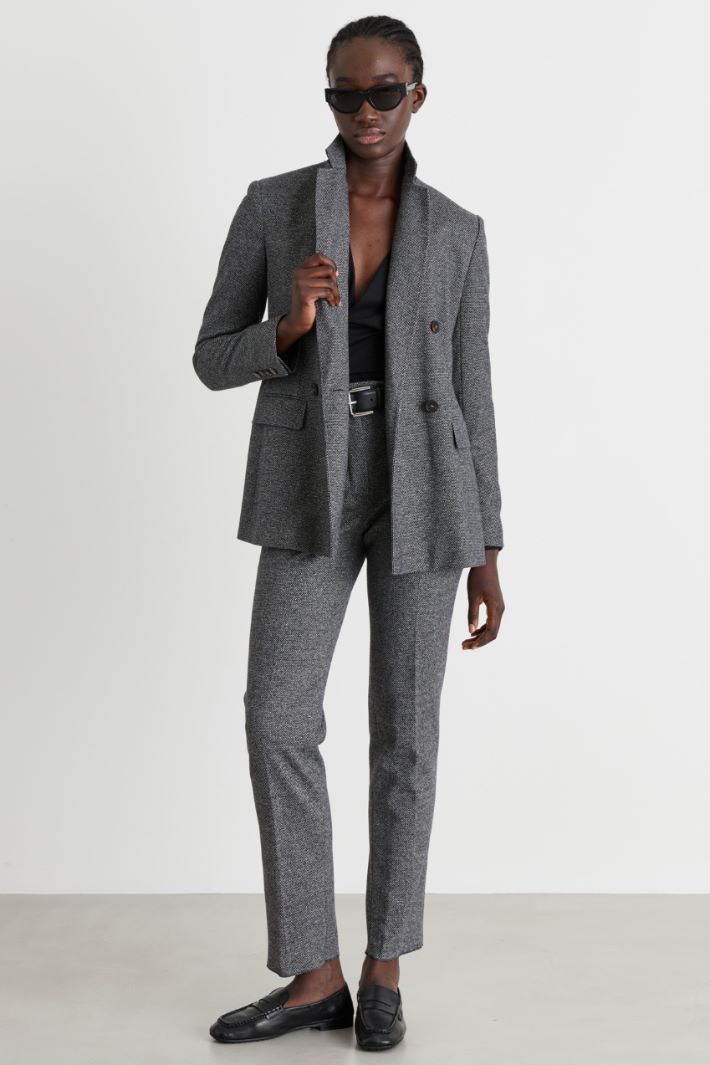 Double-breasted jersey blazer - GREY - Intrend