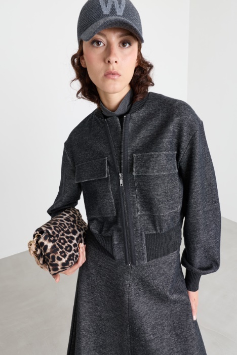 Bomber in jersey di cotone stretch con tasche