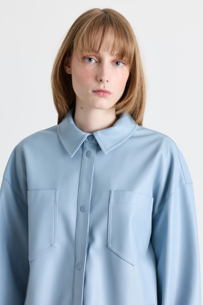 Giacca camicia in jersey spalmato - AZZURRO - Intrend - 3
