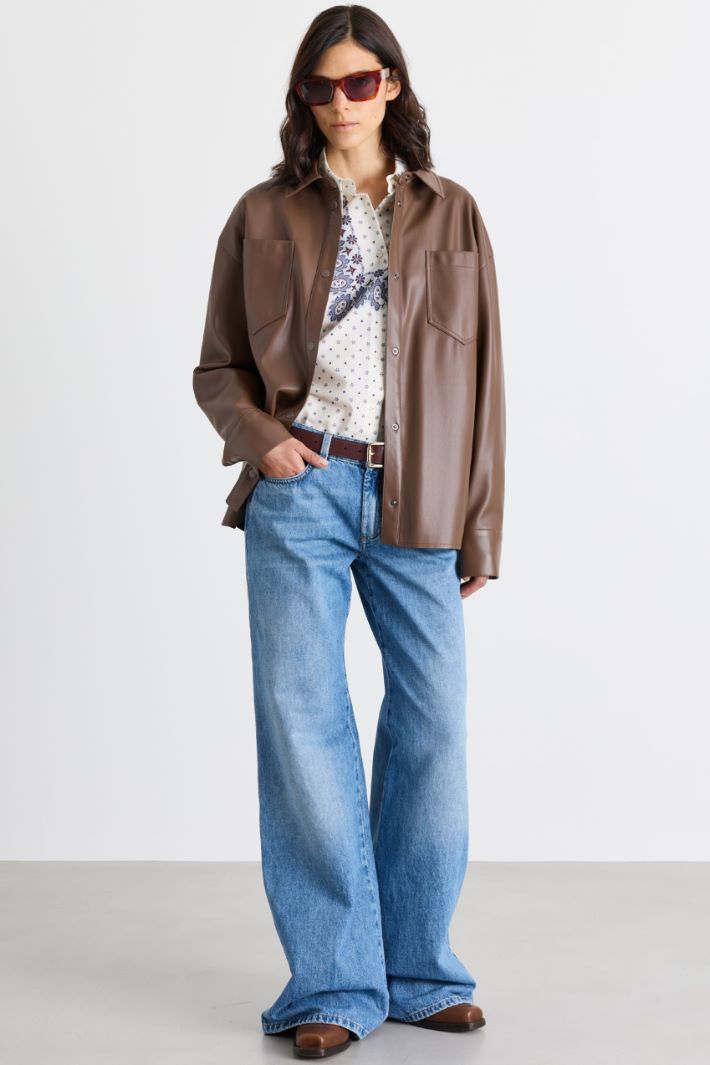 Giacca camicia in jersey spalmato - MARRONE - Intrend
