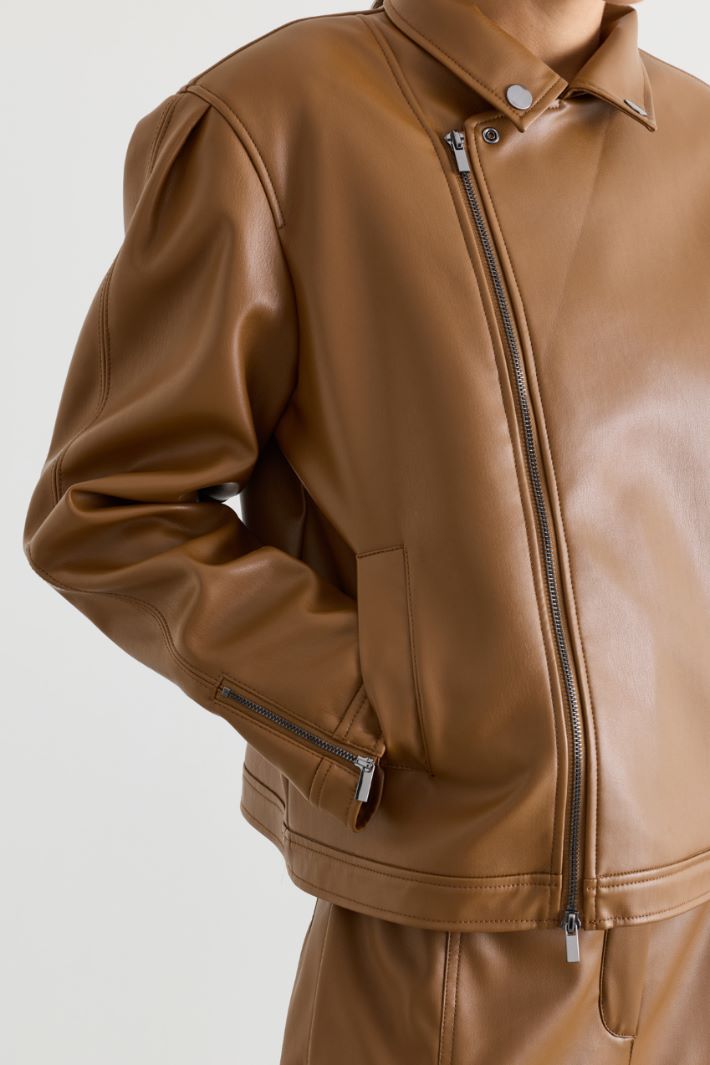 Giacca biker in jersey spalmato - MARRONE - Intrend - 3