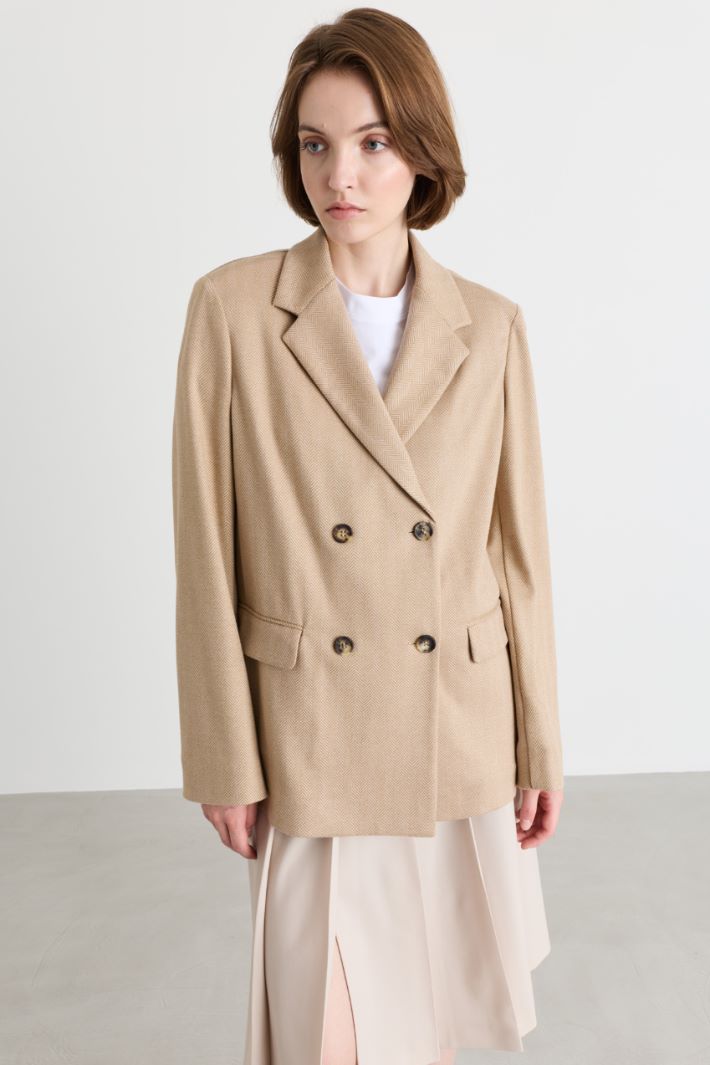 Blazer doppiopetto in jacquard - BEIGE - Intrend - 2