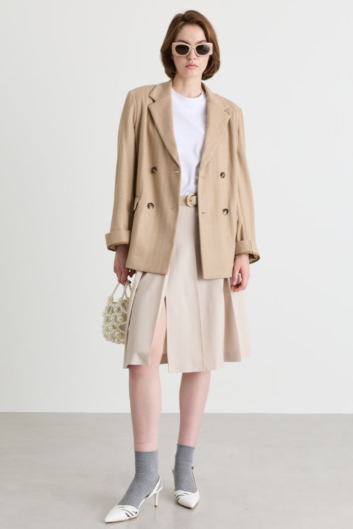 Blazer doppiopetto in jacquard - BEIGE - Intrend