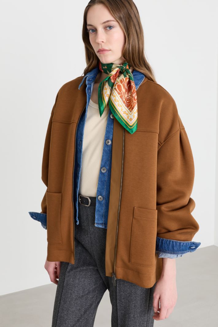 Zip-through Jersey Jacket - BROWN - Intrend - 2