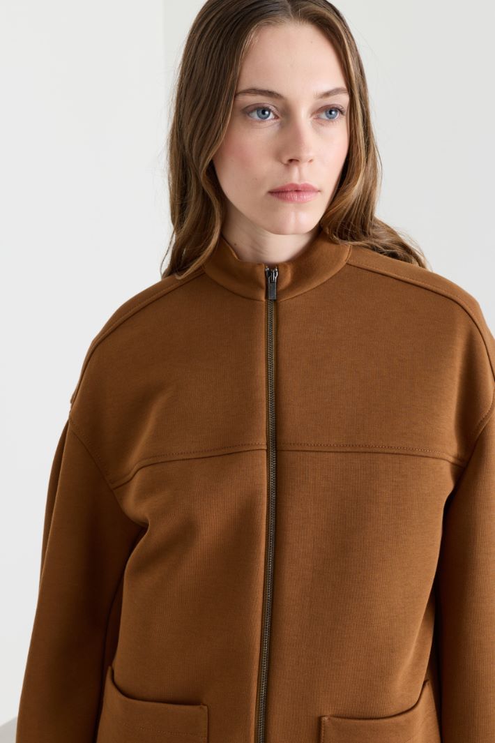 Zip-through Jersey Jacket - BROWN - Intrend - 3